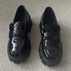 Shiny Black Chunky Loafers